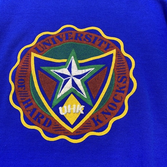 Vintage 80s 90s University of Hard Knocks Thin Soft Blue Crewneck Sweatshirt XS - Picture 2 of 6
